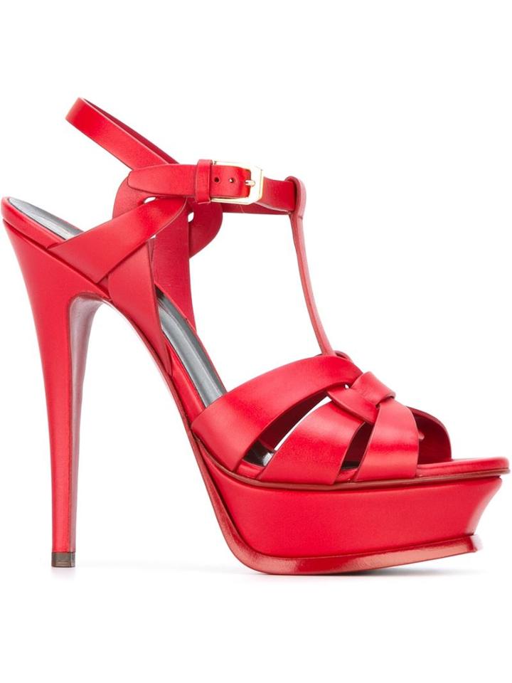 Saint Laurent Tribute Sandals, Women's, Size: 36, Red, Calf Leather/leather