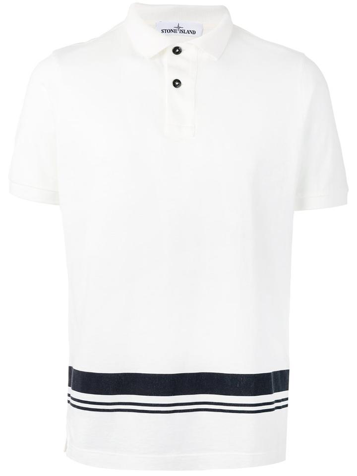 Stone Island Printed Stripe Polo Shirt, Men's, Size: Xxl, White, Cotton