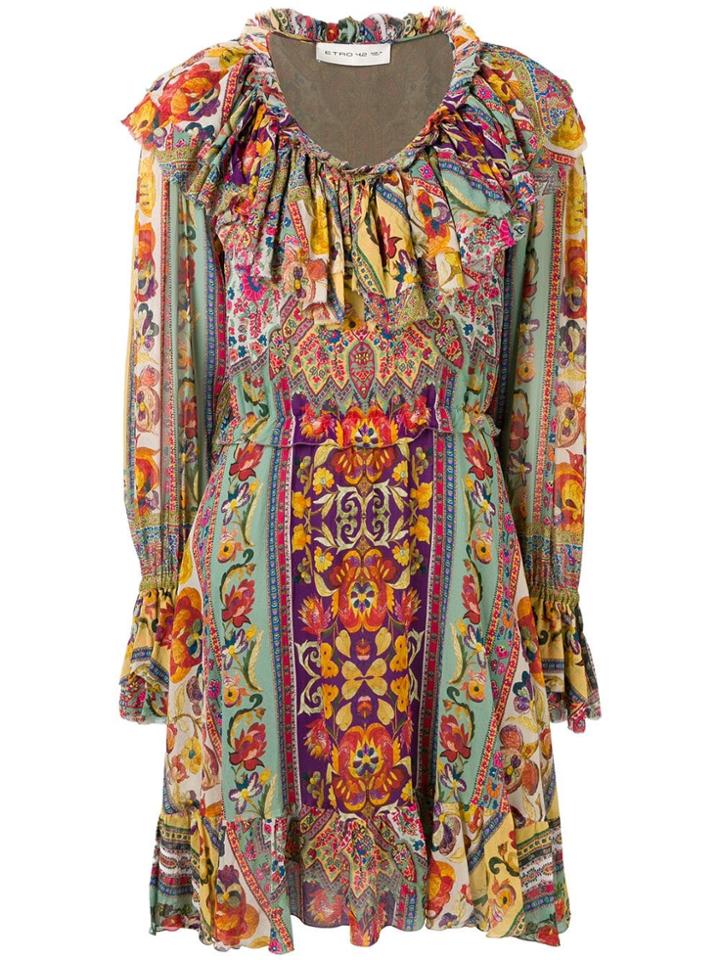Etro Ruffled Neck Floral Dress - Green