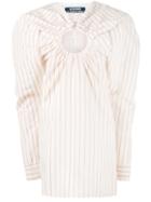 Jacquemus Mini Pinstriped Dress With Keyhole Detailing, Women's, Size: 38, White, Cotton/linen/flax