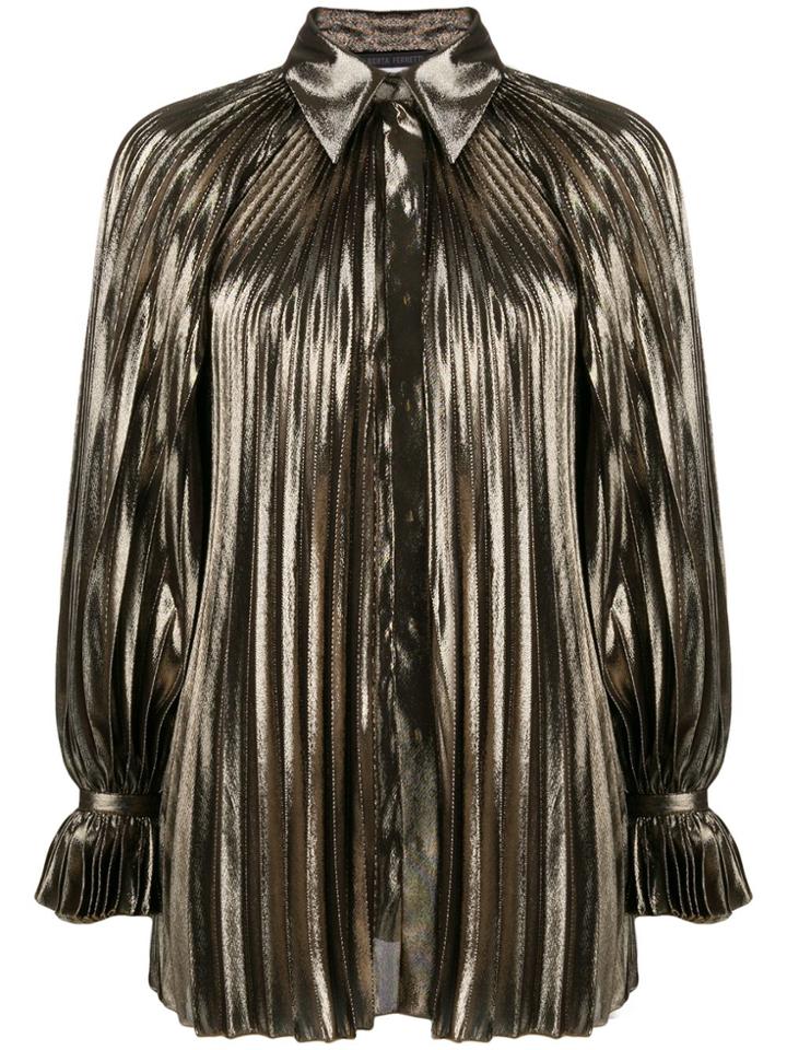 Alberta Ferretti Pleated Silk Blouse - Gold