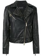 Emporio Armani Studded Leather Jacket, Women's, Size: 42, Black, Lamb Skin/polyester/spandex/elastane
