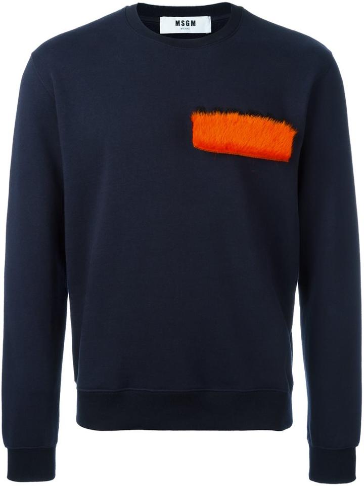 Msgm Fuzzy Detail Sweatshirt, Men's, Size: Medium, Blue, Cotton/mink Fur