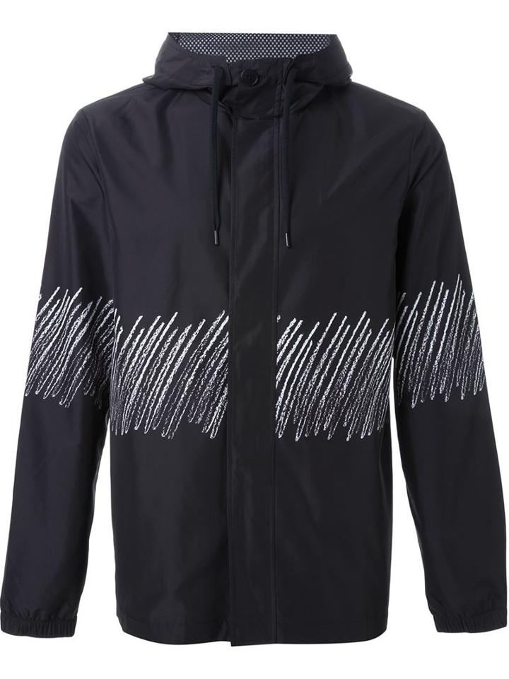 T By Alexander Wang Scribble Print Hooded Jacket, Men's, Size: M, Black, Polyester