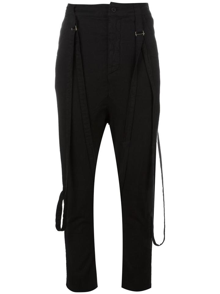 Poème Bohémien Attached Braces Drop-crotch Trousers, Women's, Size: 40, Black, Cotton/viscose/spandex/elastane
