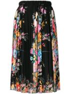 No21 - Floral Print Pleated Skirt - Women - Silk - 42, Black, Silk