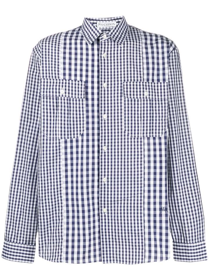 Jw Anderson Panelled Check-print Shirt - Blue