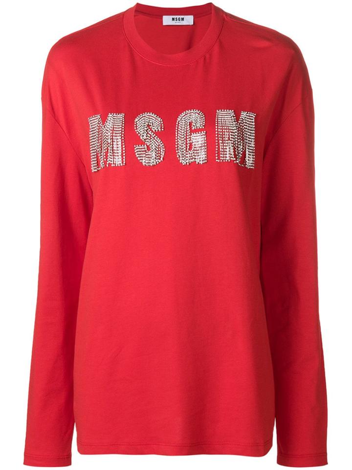 Msgm Crystal Embellished Logo Jersey - Red