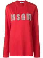 Msgm Crystal Embellished Logo Jersey - Red