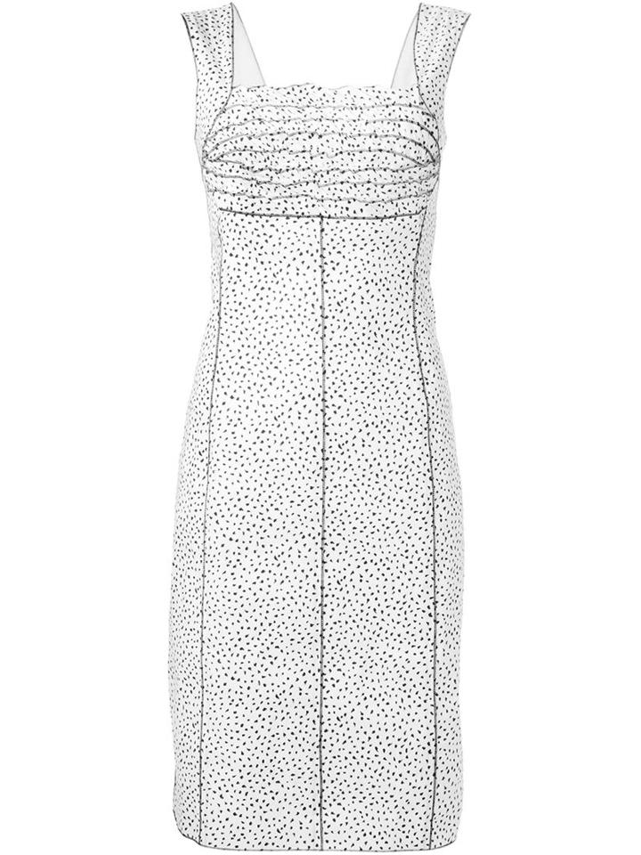 Nina Ricci Ruffle Detail Printed Fitted Dress, Women's, Size: 40, White, Linen/flax/polyamide/spandex/elastane/spandex/elastane