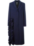 Msgm Ruffle Detail Coat, Women's, Size: 40, Blue, Polyester/viscose/spandex/elastane