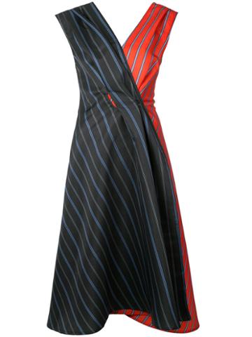 Gwen Salakaia - Striped V-neck Dress - Women - Polyester - 0, Green, Polyester