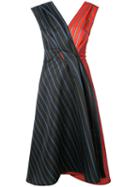 Gwen Salakaia - Striped V-neck Dress - Women - Polyester - 0, Green, Polyester