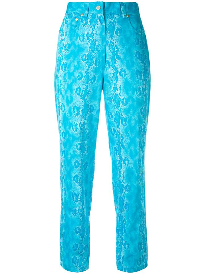 Versace Vintage Snake Skin Effect Cropped Trousers - Blue