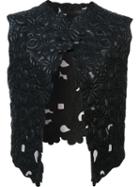 Elie Saab Floral Leather Gilet, Women's, Size: 38, Black, Lamb Skin