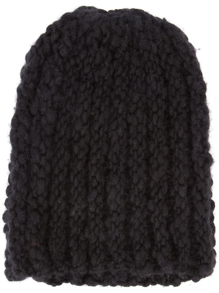 The Elder Statesman Cashmere Ribbed Beanie, Adult Unisex, Black, Cashmere