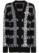 Versace Grecca Logo-intarsia Cardigan - Black