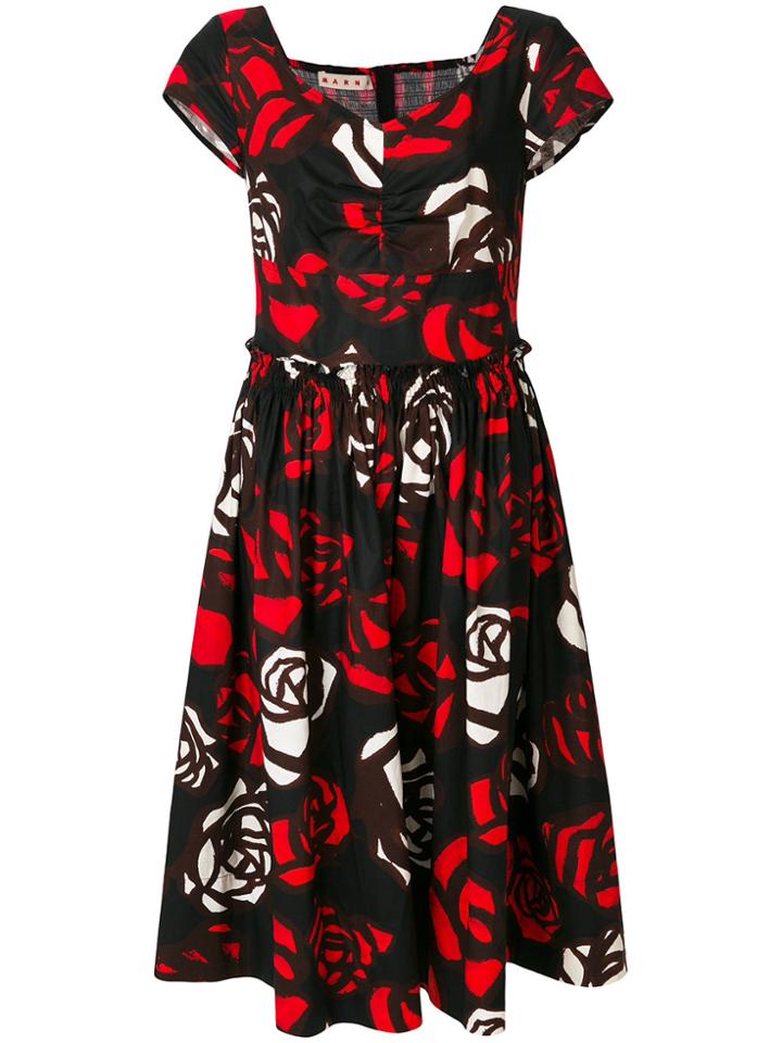 Marni Roma Print Empire Line Dress - Black