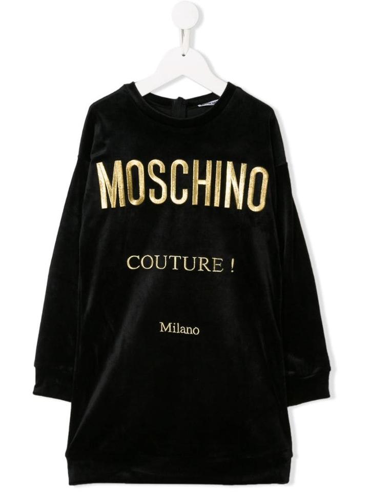 Moschino Kids Teen Embroidered Logo Sweatshirt Dress - Black