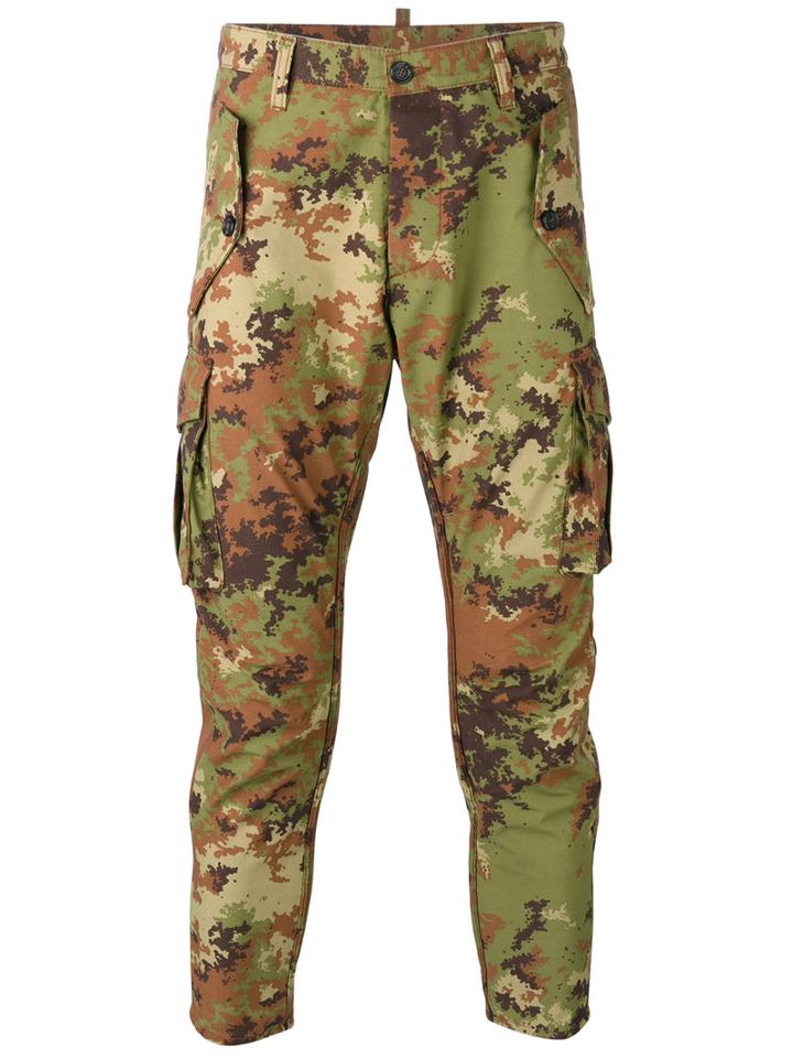 Dsquared2 Camouflage Tapered Trousers, Men's, Size: 44, Green, Cotton/polyamide