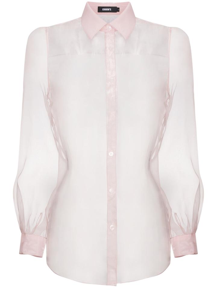 Charm's Pink Organza Sheer Long Sleeve Shirt - Pink & Purple