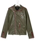 No21 Kids Teen Embroidered Biker Jacket - Green