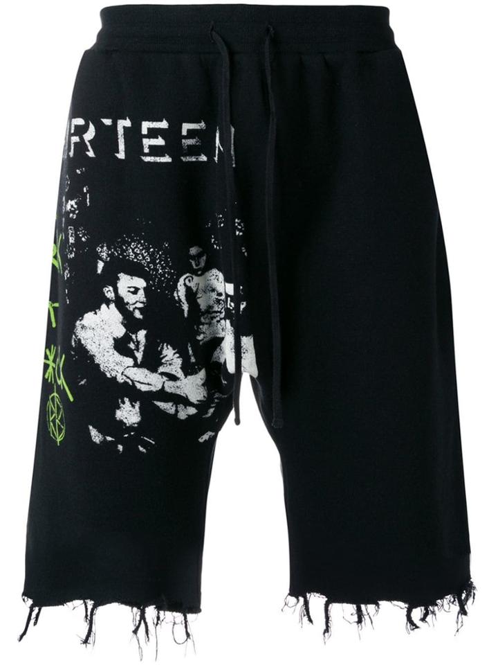 R13 Print Distressed Track Shorts - Black