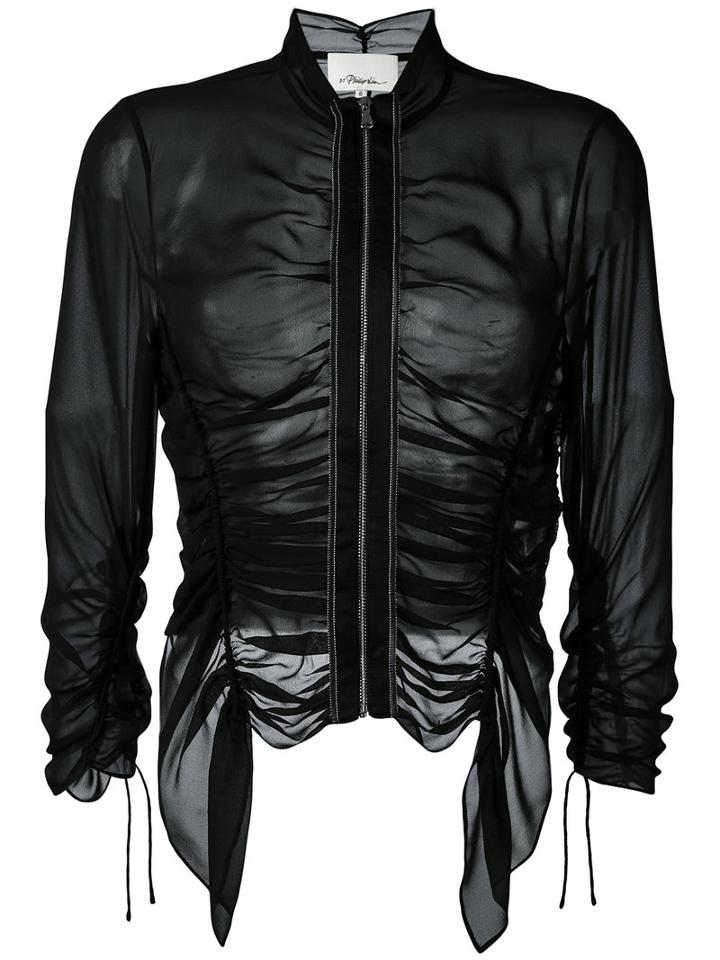 3.1 Phillip Lim - Ruched Sheer Jacket - Women - Silk - 8, Black, Silk