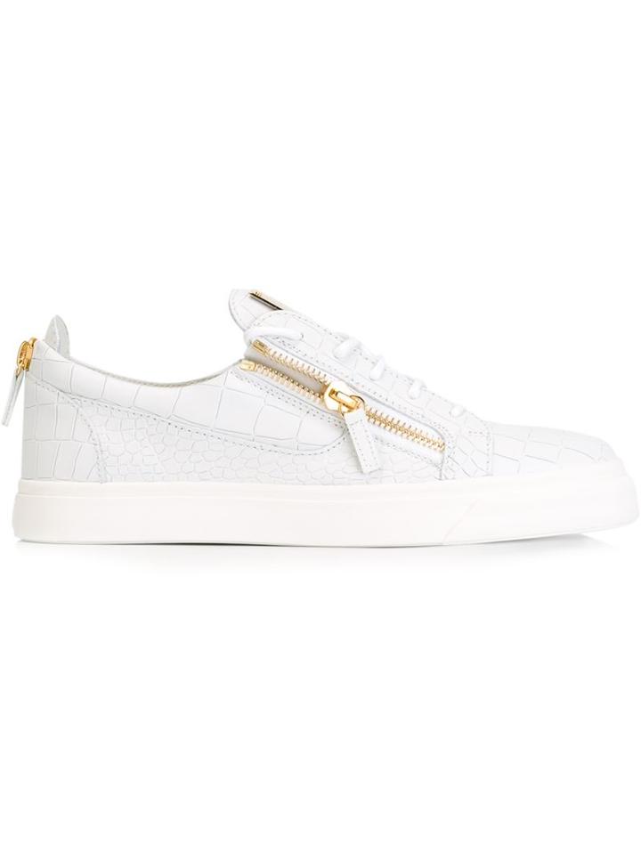 Giuseppe Zanotti Design Zip Detail Low Sneakers, Men's, Size: 9, White, Leather/rubber