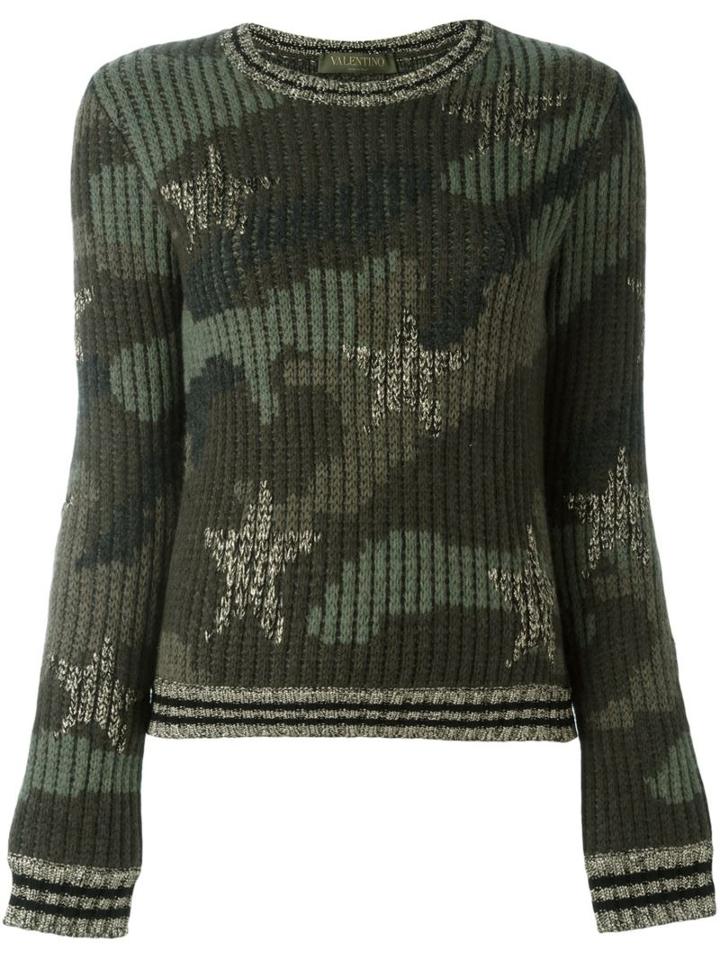 Valentino 'camustars' Jumper, Women's, Size: Large, Green, Cotton/viscose/wool/metallic Fibre