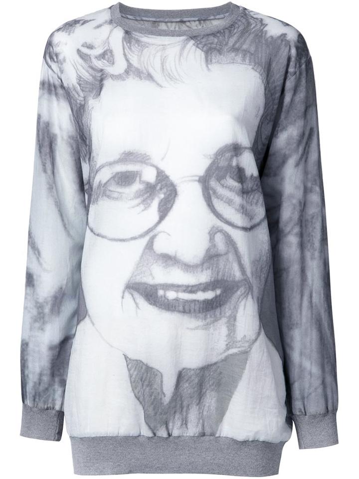 Bless Printed Long Sweatshirt, Women's, Grey, Cotton