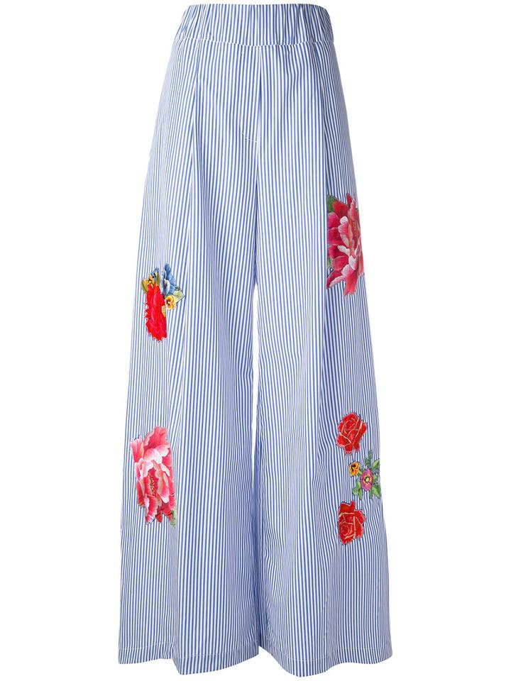 Jucca - Floral Flared Trousers - Women - Cotton - 38, Blue, Cotton