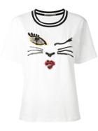 Ermanno Scervino 'cat Wink' Motif T-shirt, Women's, Size: 44, White, Cotton/spandex/elastane/viscose/brass