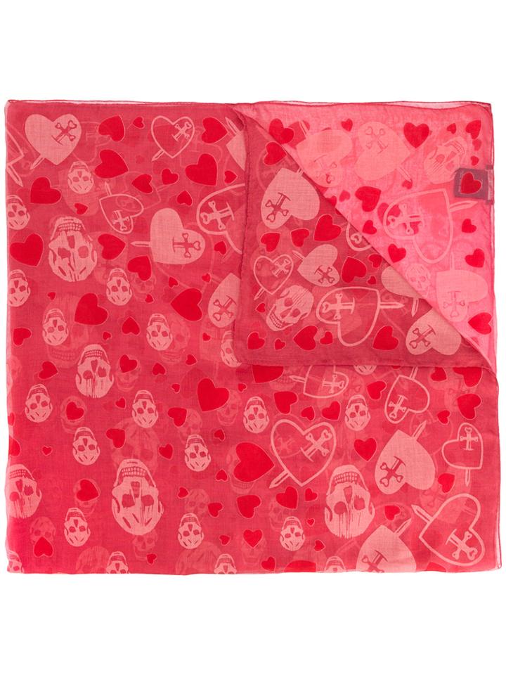 Alexander Mcqueen Skull And Heart Print Scarf - Pink & Purple