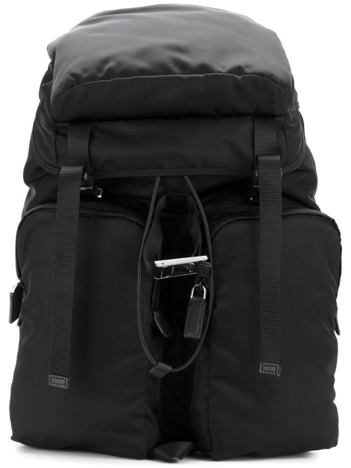 Prada Double Straps Multi-pockets Backpack - Black