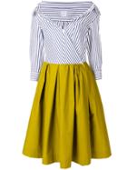 Sara Roka Contrasting Striped Bardot Dress - Green