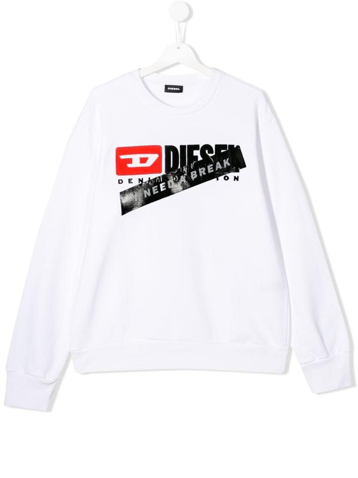 Diesel Kids Teen Logo Hoodie - White