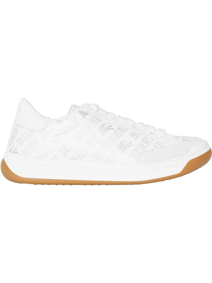 Burberry Metallic Logo Print Leather Sneakers - White
