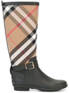 Burberry Belt Detail Check And Rubber Rain Boots - Black