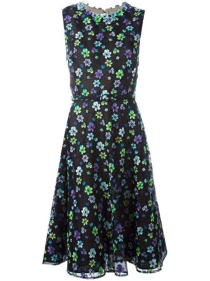 Oscar De La Renta - Floral Embellished Flared Dress - Women - Silk/cotton/polyester/polyethylene - 4, Black, Silk/cotton/polyester/polyethylene