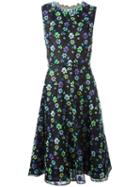 Oscar De La Renta - Floral Embellished Flared Dress - Women - Silk/cotton/polyester/polyethylene - 4, Black, Silk/cotton/polyester/polyethylene