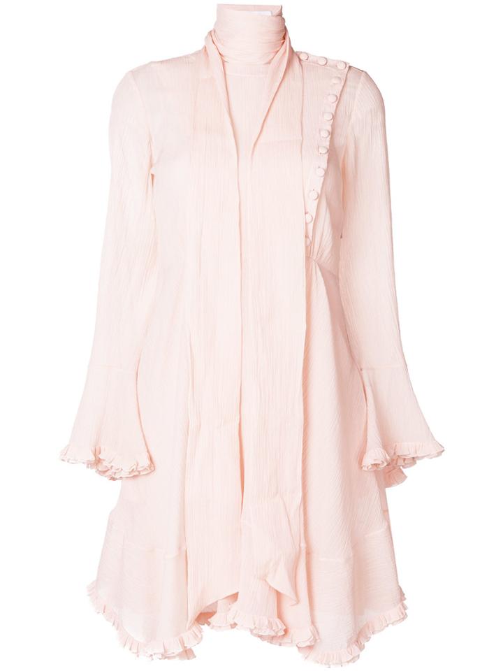 Chloé Tied Neck Frilled Dress - Pink & Purple