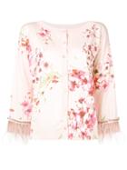 Twin-set Feather Cuff Floral Cardigan - Pink