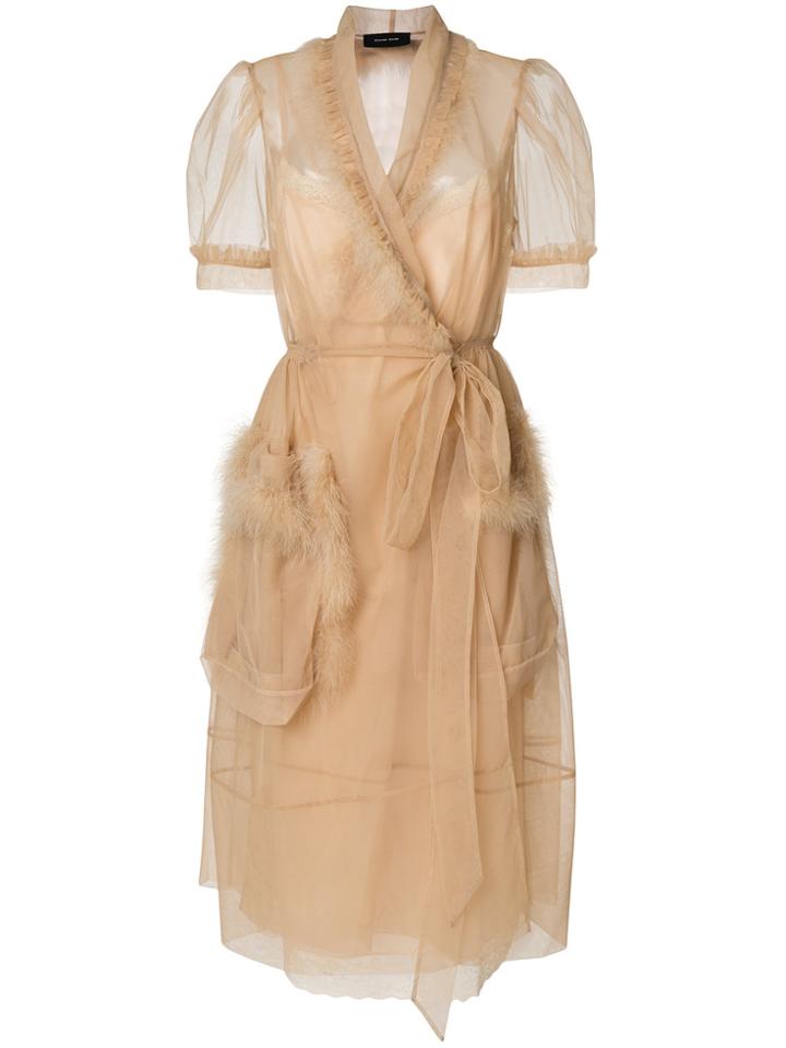 Simone Rocha Tulle Feather Trim Wrap Dress - Nude & Neutrals