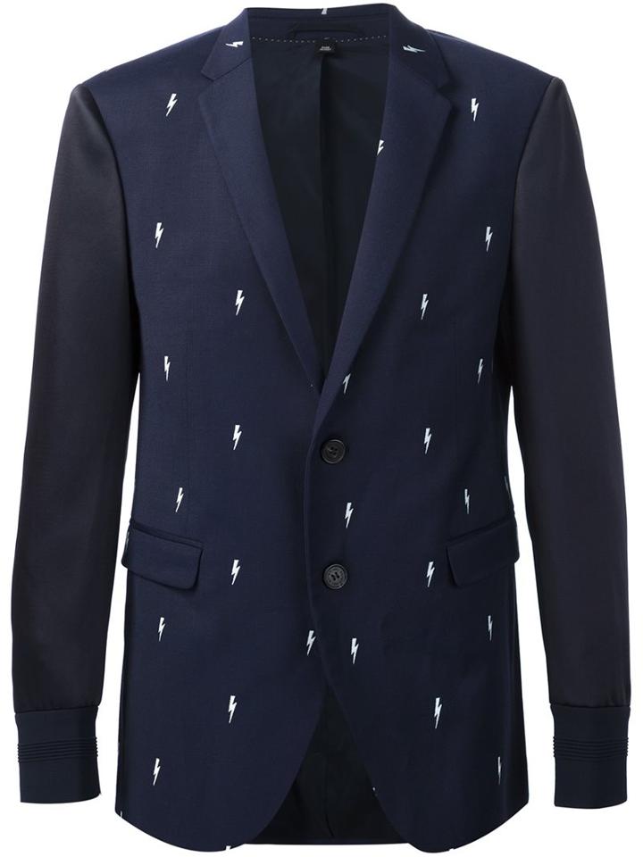 Neil Barrett Lightning Bolt Blazer, Men's, Size: 52, Blue, Polyamide/polyester/spandex/elastane/wool