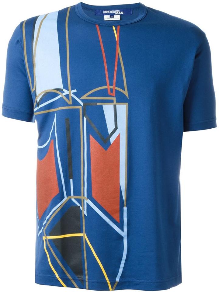 Junya Watanabe Comme Des Garçons Man Abstract Print T-shirt, Men's, Size: M, Blue, Cotton