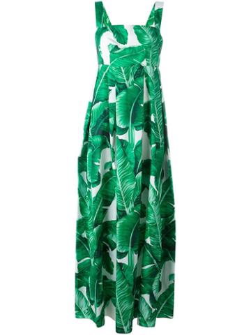 Dolce & Gabbana Banana Leaf Print Maxi Dress, Women's, Size: 42, Green, Cotton