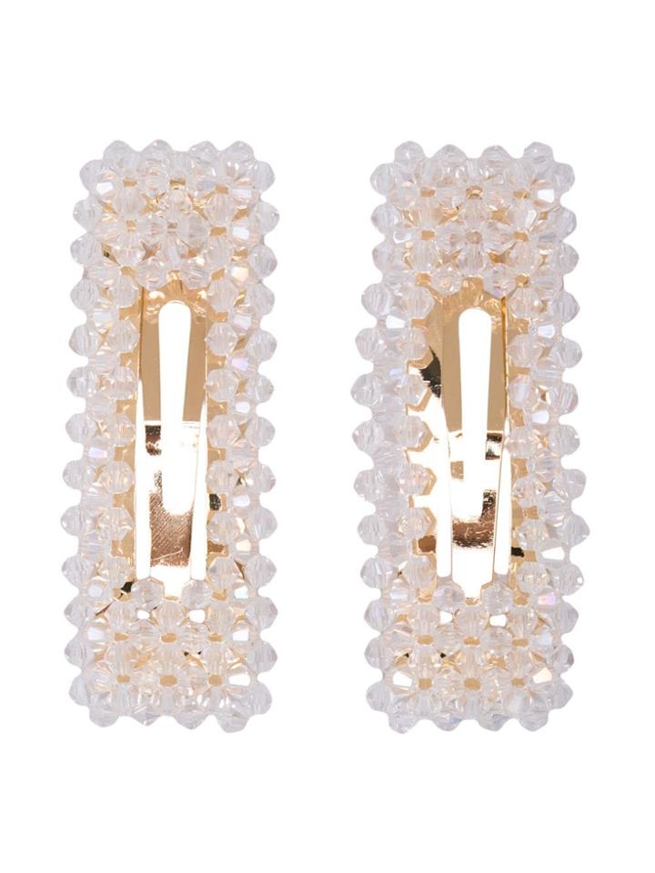 Adeesse Crystal Hair Clips Set - White