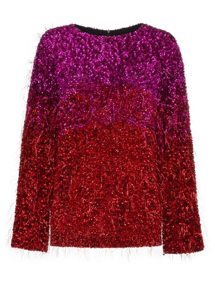 Ashish Silk Tinsel Long Sleeve Top - Red