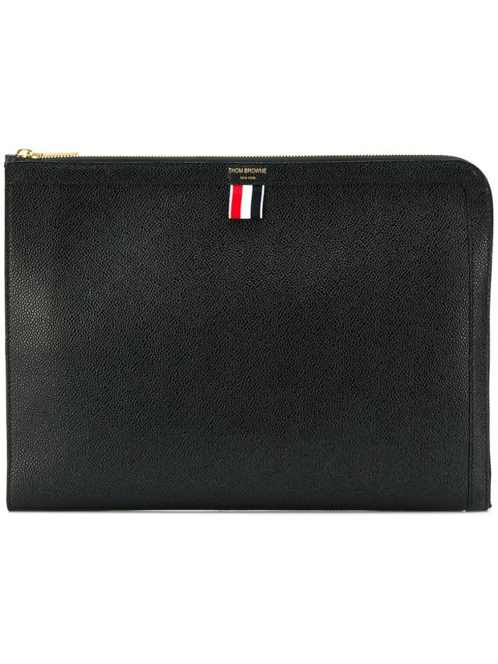 Thom Browne Pebbled Leather Document Gusset Folio - Black